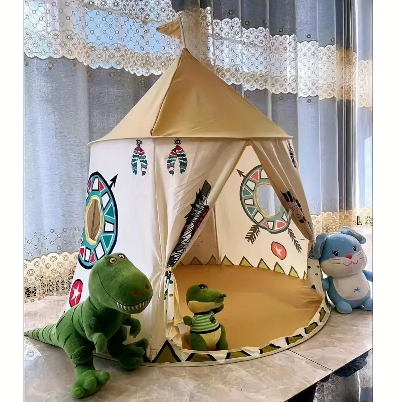 Tente château pliable avec tapis et lampes lumineuses
