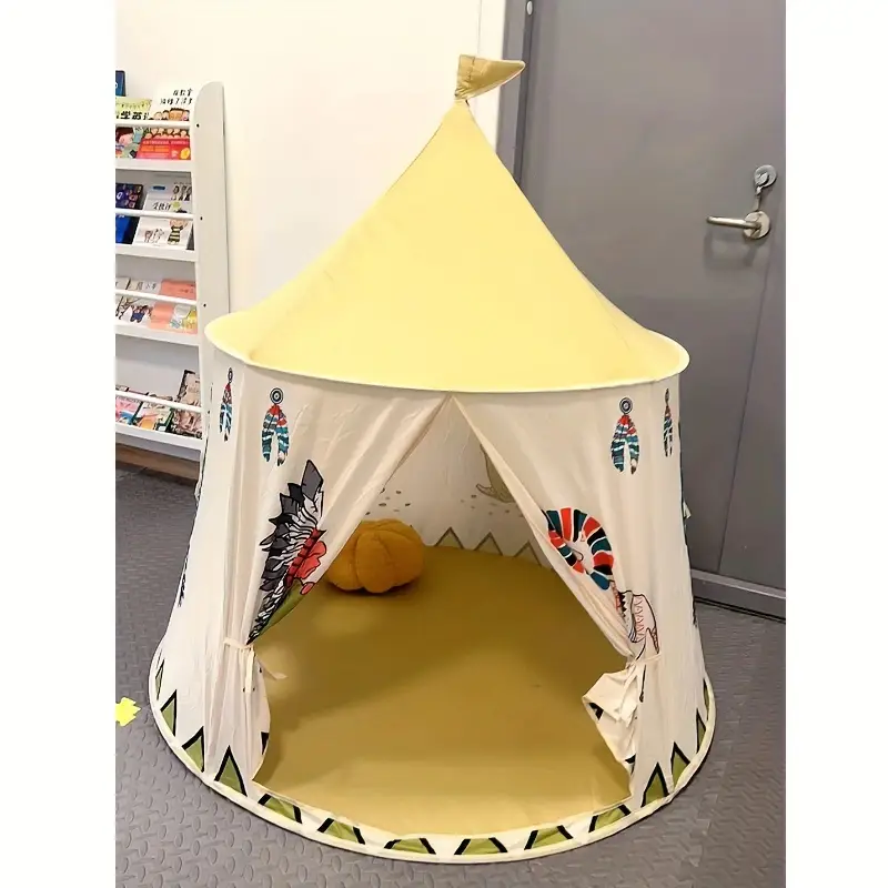 Tente château pliable avec tapis et lampes lumineuses